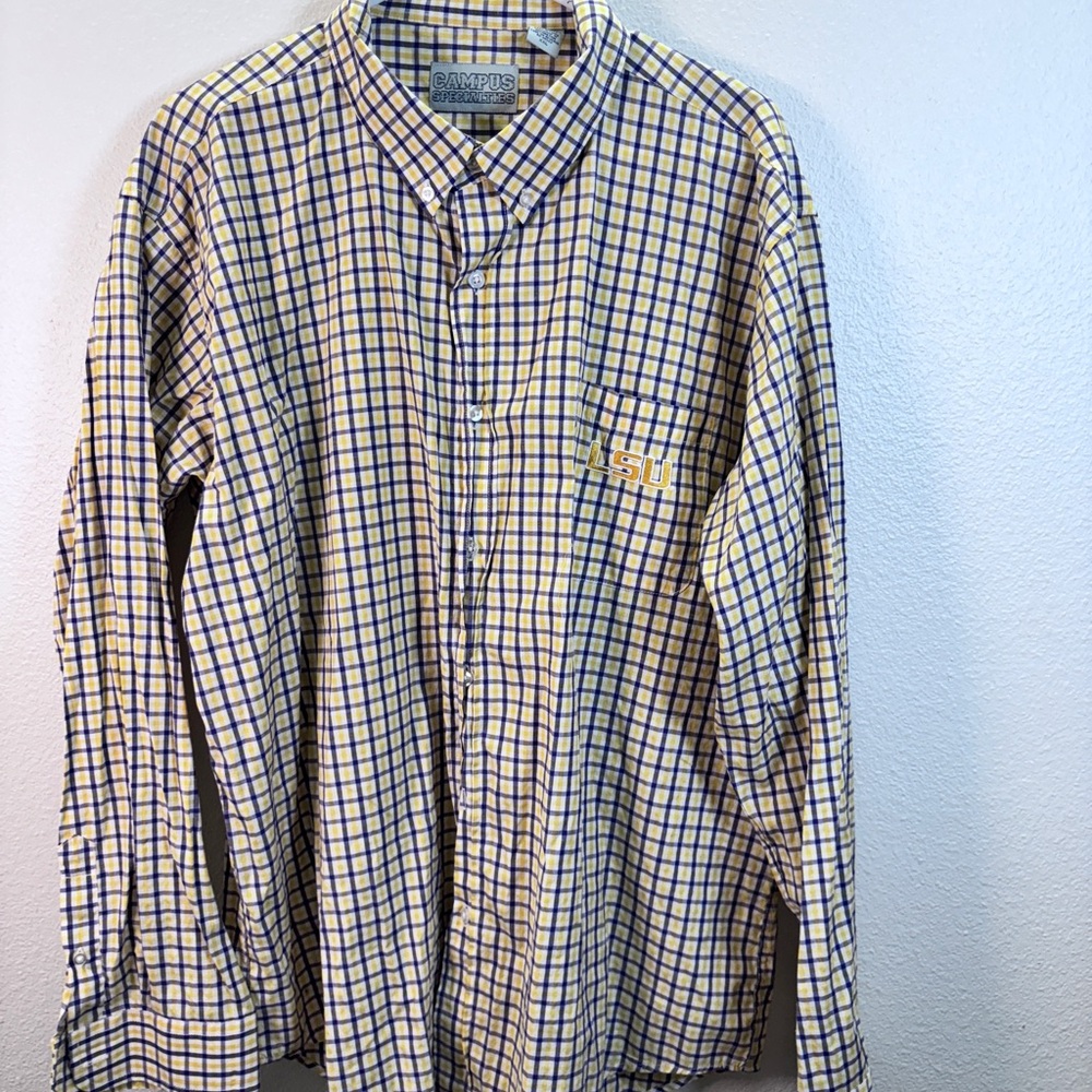 Campus Men's Blue and Yellow Plaid Shirt
